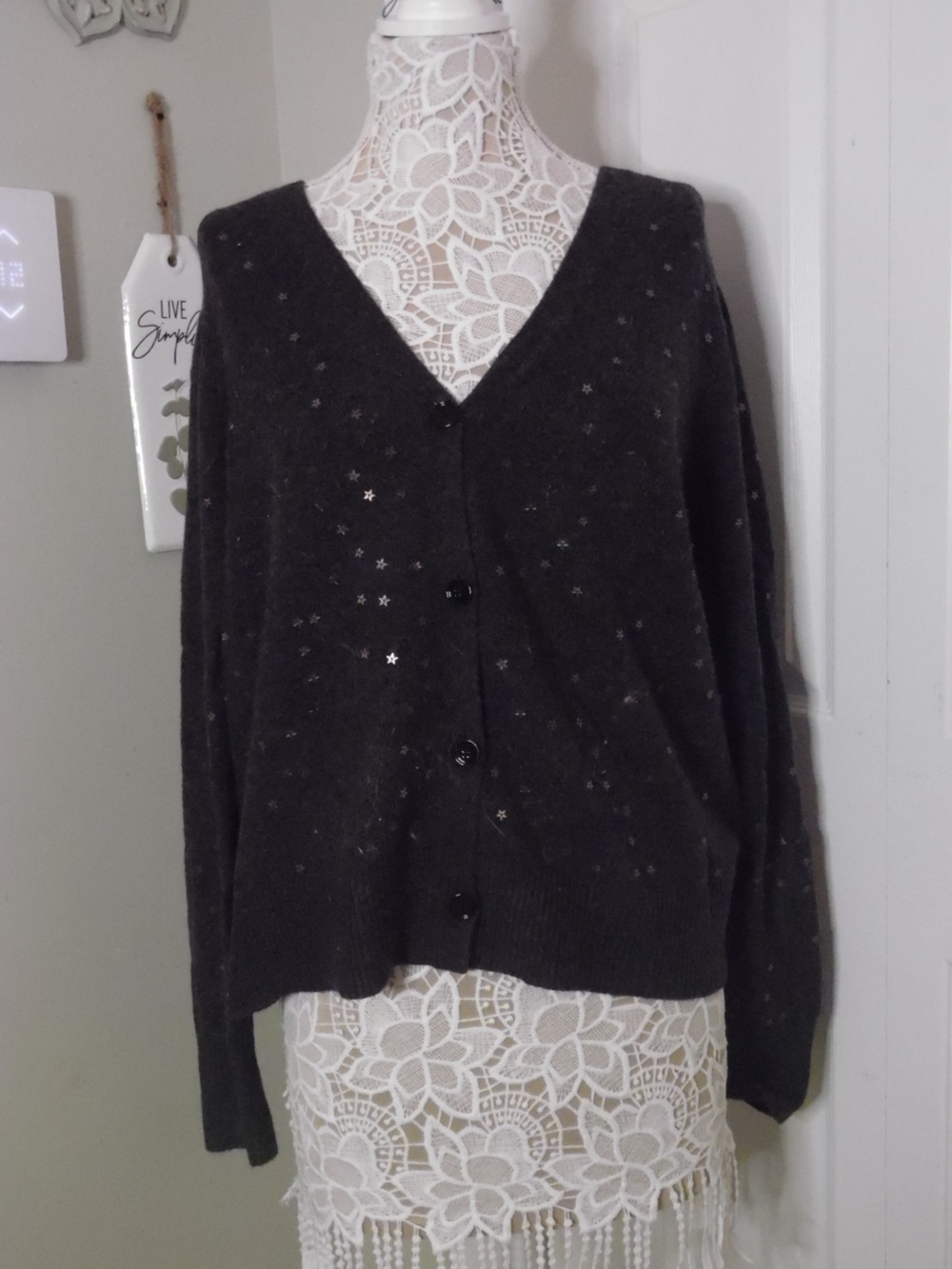 LOFT Charcoal Star-Embellished V-Neck Cardigan